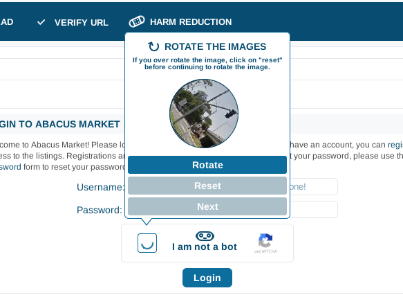 Captcha for Abacus Market login page